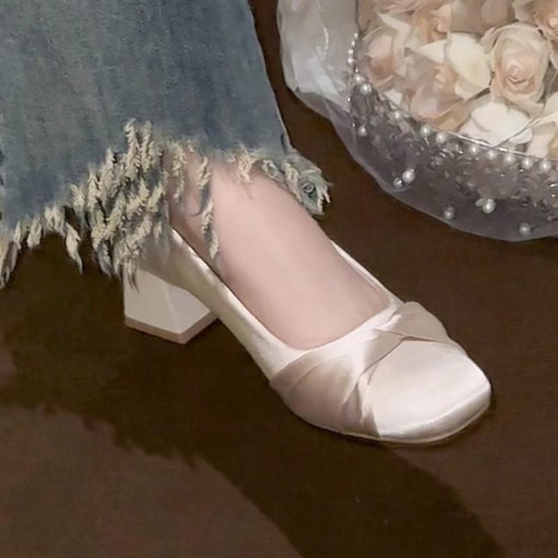 Fashion Women's Spring New Style Fashion Square Toe Designer Single Shoes Outdoor Walking Comfortable Shallow Mouth High Heels Plus Size