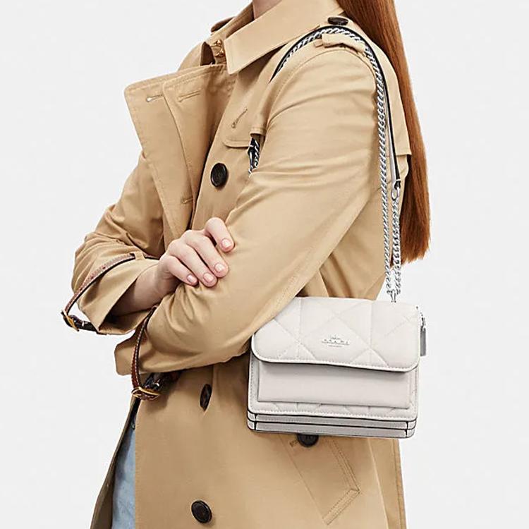 Coach Klare Puffy Diamond Quilted Crossbody Bag, White Nappa Leather Silver Hardware Detachable Chain Strap, Women's Daily Party Travel CJ526-SVHA