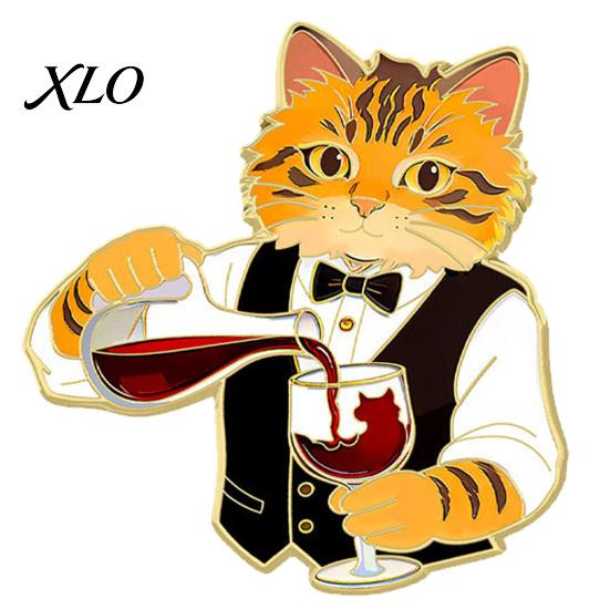 Hat Accessory Cartoon Red Wine Cat Brooch, Enamel Kitten Lapel Decorative Scarf Pin Pin, Jackets Backpacks Clothes for Women Men