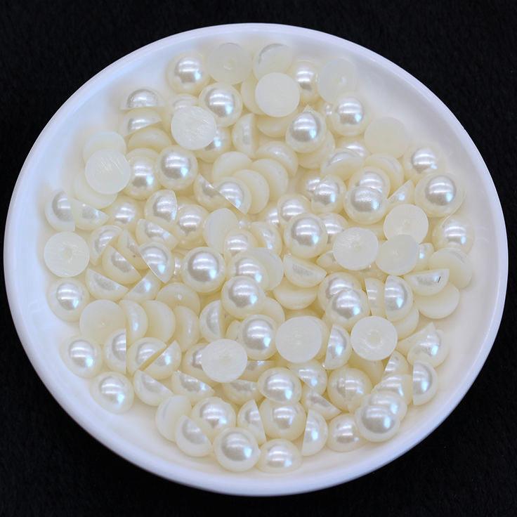 Half-Faced Round ABS Plastic Beads Flat-Backed Cabochons Beige Model BM Opp Bag Nail Art Phone Cases DIY Ladies Jewelry Making
