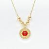 White Black Red Enamel Art Cross Zirconia Pendant Necklace: New Fashion for Women Party Pearl Chain Choker Religious Prayer Gift