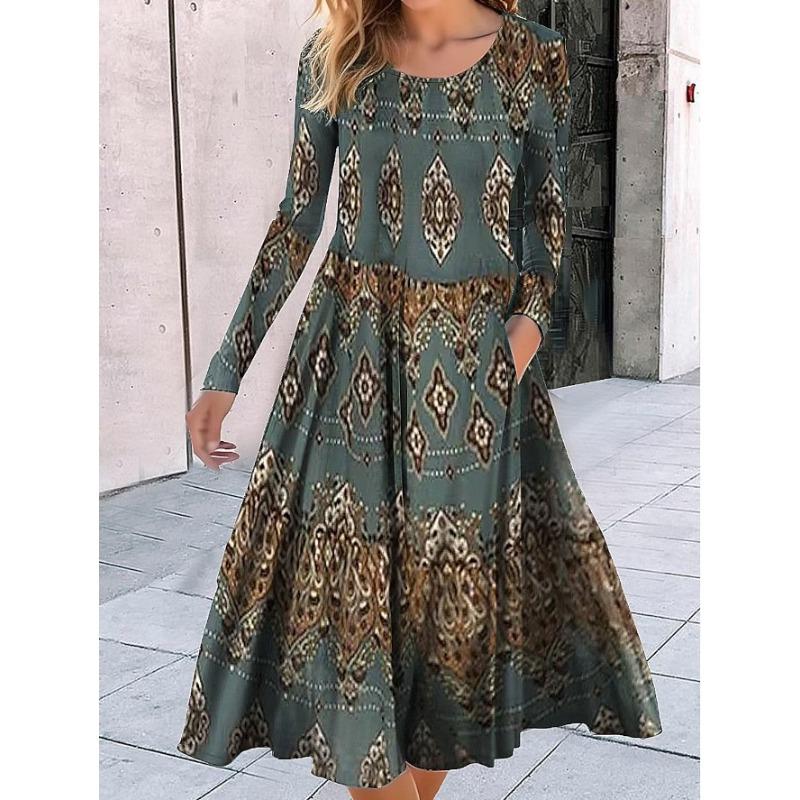 QICED Fashion Autumn Winter Long Sleeve O-Neck Casual Dresses S