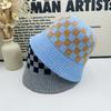 Black and white checkerboard wool hat women's spring and autumn versatile face small knitted bucket hat ins tide bucket hat