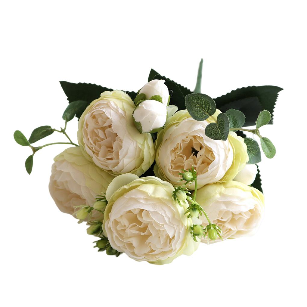 Künstliche Pfingstrosen, Seidenblumen, fünfköpfiger Blumenstrauß, Kunstrosen für Party, Vase, Hochzeit, Tischdekoration