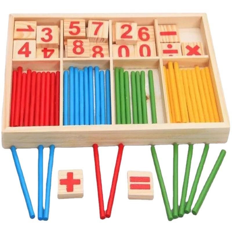 Çocuklar İçin Ahşap Matematik Oyuncakları Çocuklar İçin Montessori Eğitici Öğrenme Sayı Sayma Çubukları Anaokulu Matematik Öğretim Araçları