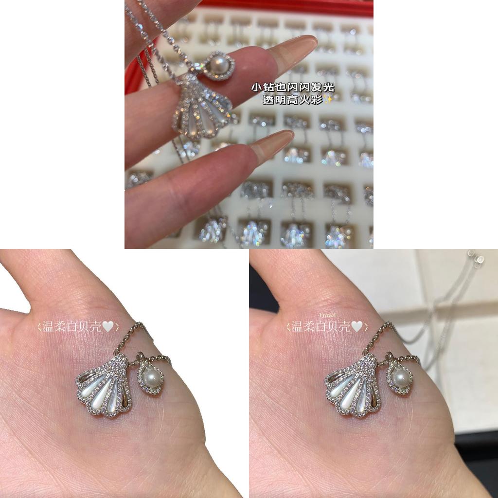 Womens Artificial Pearl And Shell Pendant Necklace With Rhinestones For Office And Casual Wear