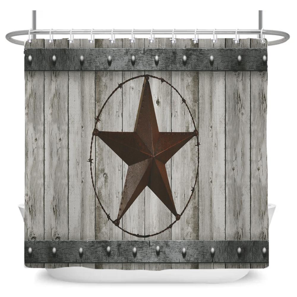 Rustic Shower Curtain, Vintage Vertical Wood Planks Distressed Rustic Hardwood Design,Fabric Bathroom Curtain Decor with Hooks