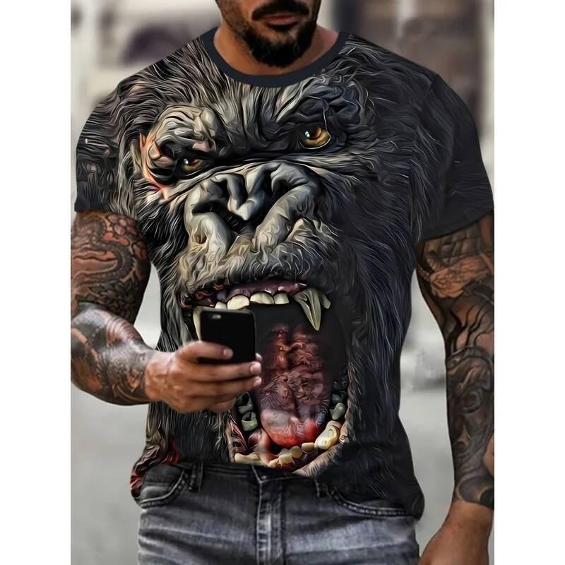 Cool Tiger and Lion Pattern Men's T-shirt Fun Animal 3D Printing T-shirt Summer Fashion Round Neck Top Extra Large Short Sleeve T-shirt