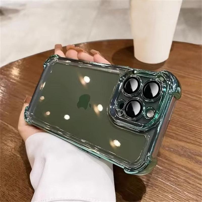 Luxury Plating Airbag Soft Silicone Case for iPhone 16 Pro Max 11 12 13 14 15 Pro Xs Max X Xr 16 Plus Glass Lens Protector Cover