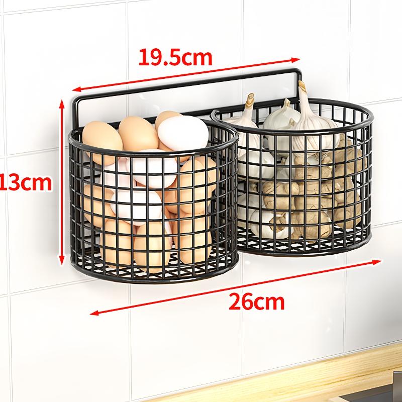 1/2/3 Grid Wall Mounted Kitchen Shelf Organizer Metal Rack Pantry Storage Garlic Ginger Hanging Wire Basket Holder