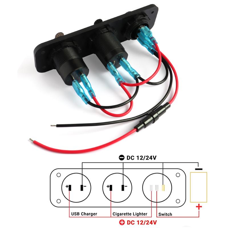 Cigarette Lighter Socket 12V Splitter with Toggle Switch PD USB C QC3.0 Car USB Charger Socket Splitter Panel with LED Voltmeter
