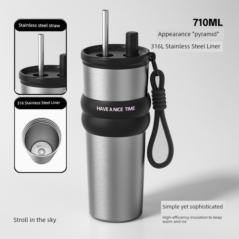 New 316 Stainless Steel Thermos Cup, Simple and Stylish, Large Capacity Thermos Cup with Ceramic Inner Liner, Portable Car Water Cup