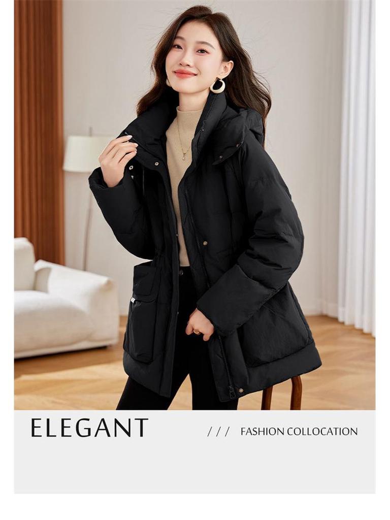 Women's Mid-Length Hooded Down Jacket - Winter Fashion Coat YE6320