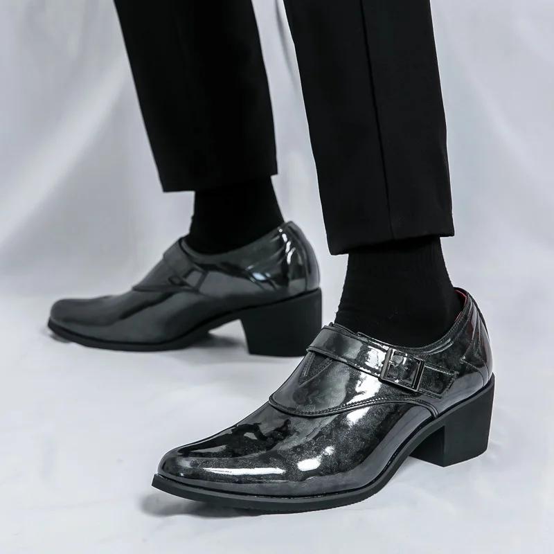 Fashion Men's Pointed Silver Green Monk Strap Loafter Leather Casual Men Shoes Man Male Formal Wedding Dress Shoes for Men