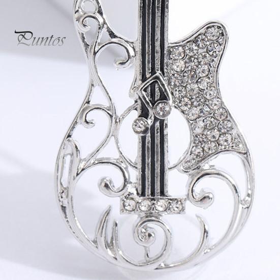 Retro Versatile Ladies Brooch Exquisite Rhinestone-studded Guitar Design Hollow Collar Corsage Buckle Pin Brooch
