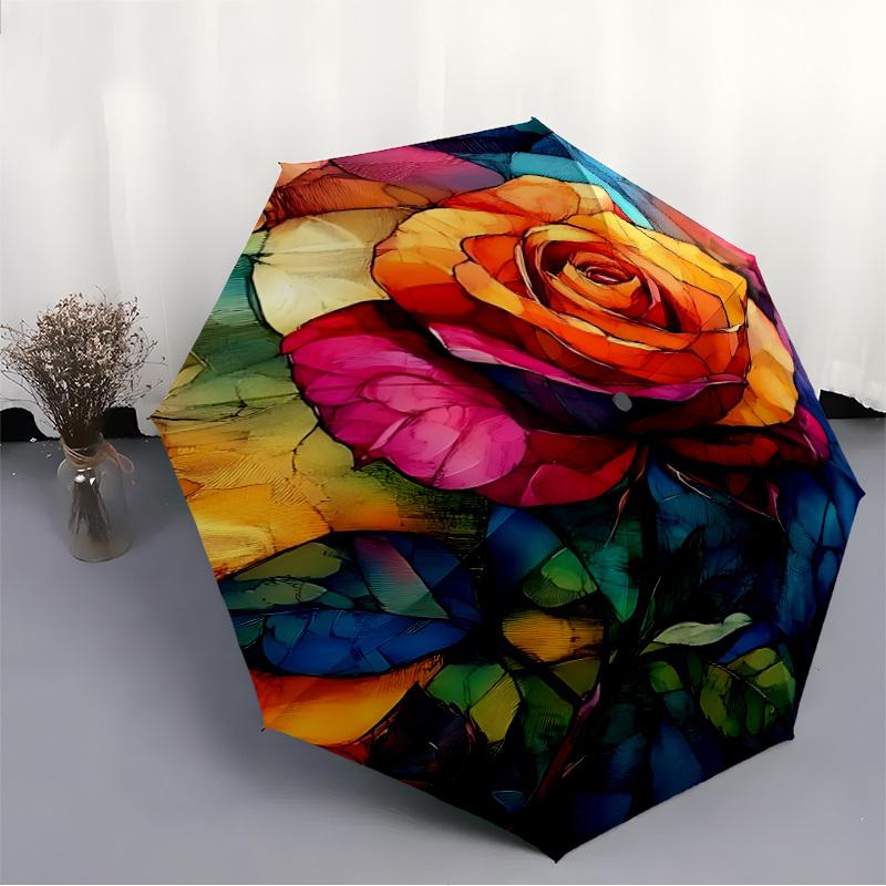 1pc Rose Bloom Automatic Open/Close Exquisite Umbrella - Compact Travel Umbrella, 8-Rib Heavy-Duty Construction, Ideal Gift, Outdoor Accesso
