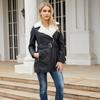 Chaqueta de cuero sintético con cremallera y manga larga con cuello de solapa para mujer para otoño e invierno