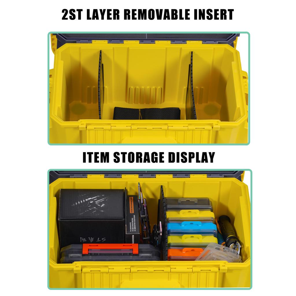 Grande Scatola da Pesca Suit 19.5L 2 Porta Canne+Portabicchieri+Barattolo per Esca Pesca in Mare Multifunzione Scatola per Esca Multi-piano Manico con Blocco Automatico Spesso
