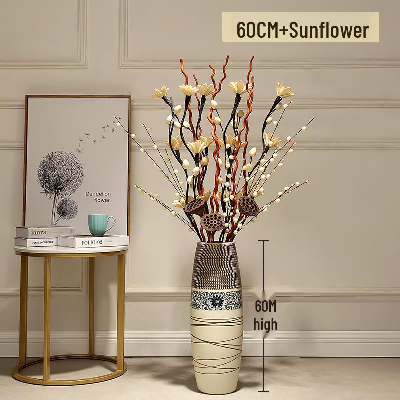 Large European-Chinese Ceramic Floor Vase for Home and Living Room Floral Decor