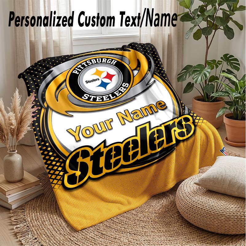 Pittsburgh Steelers Custom Flannel Throw Blanket Print Your Name Text Soft Warm Blanket Holiday Present