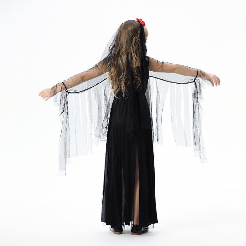 Halloween Children's Costume Girls Dark Demon Ghost Bride Long Dress Vampire Witch Funny Show Costume