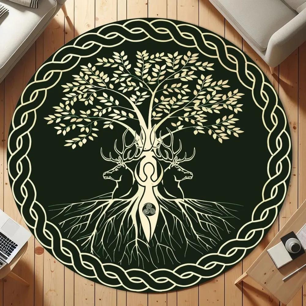 Tree of Life Round Rug Nature Mandala Rug Ancient Spiritual Decor Carpet Meditation Space Rug Washable and Non Slip Floor Mat