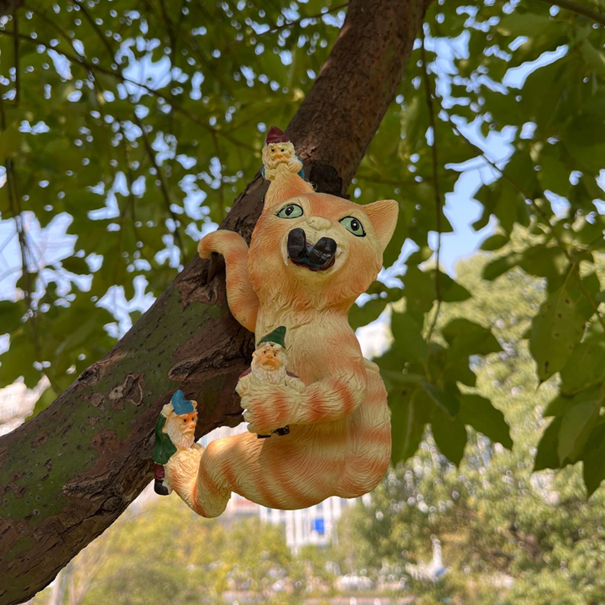 

Садовые статуи гномов, уличный декор, гномы, поедающие кошек, садовое искусство на открытом воздухе для осенне-зимнего садового декора, уличная статуя для патио M жёлтый