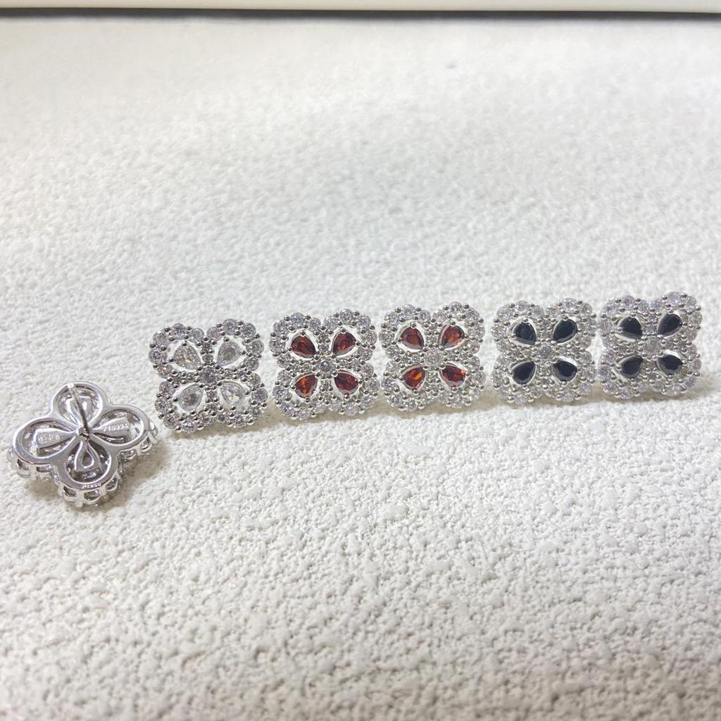Women's Diamond-Set Four-Leaf Clover Zircon Stud Earrings – Colorful Lucky Clover Jewelry
