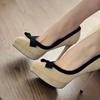 Bow High Heels Women's 2025 Spring and Summer New Versatile Temperament Not Tired Feet Shallow Mouth Waterproof Table Pointed Single Shoes