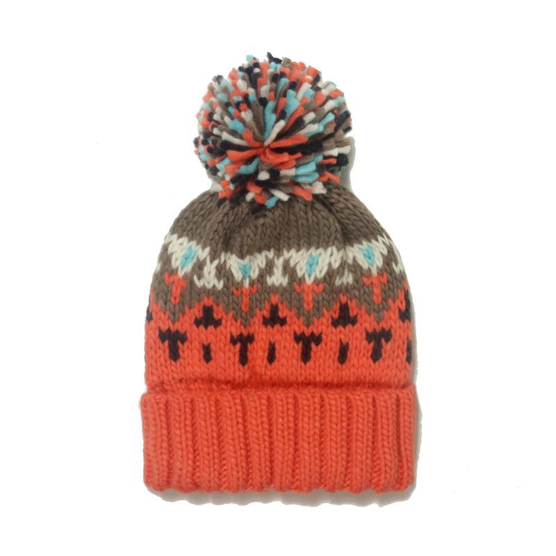 2025 autumn and winter new warm mohair knitted hat mixed color geometric rhombus jacquard hairball wool hat winter hat women