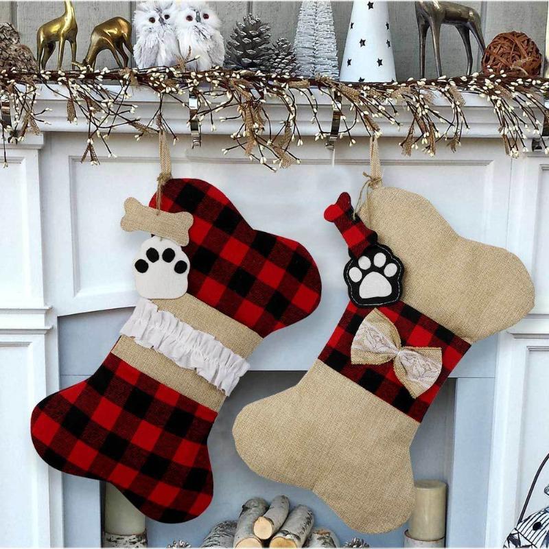 Christmas Decorative Supplies Christmas Socks Gift Bag Linen Gobble Bones Pet Christmas Decorative Socks