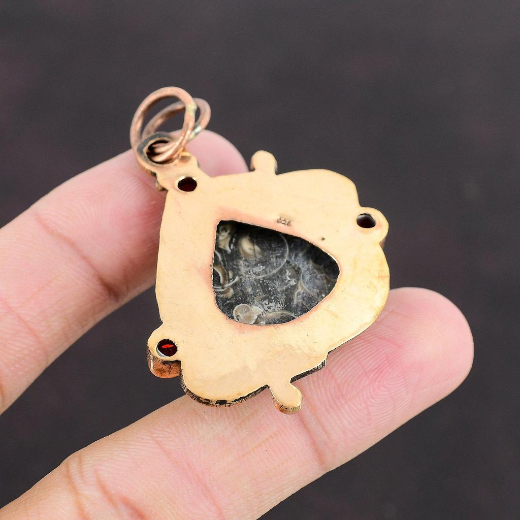 Turritella Agate Pendant Mozambique Garnet Pendant Copper Pendant Handmade Jewelry Beautiful Gemstone Pendant Copper Jewelry Gift For Bridal