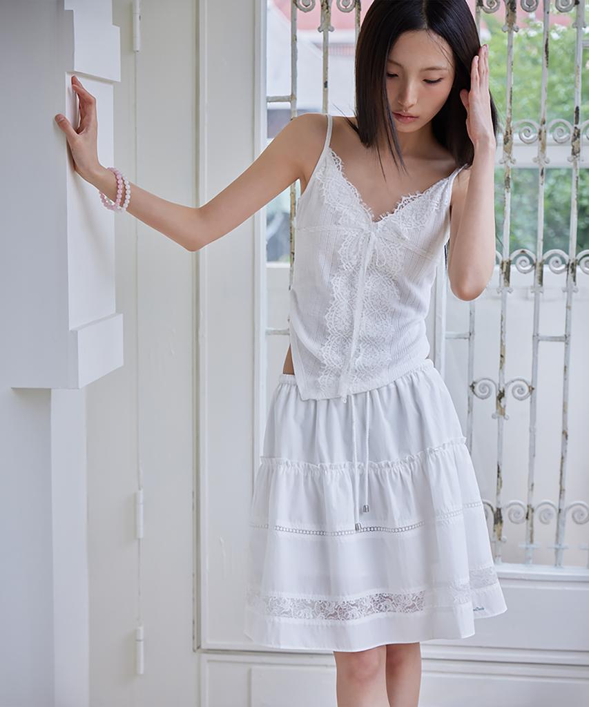 Leondeondada Lace Flare Midi Skirt, White