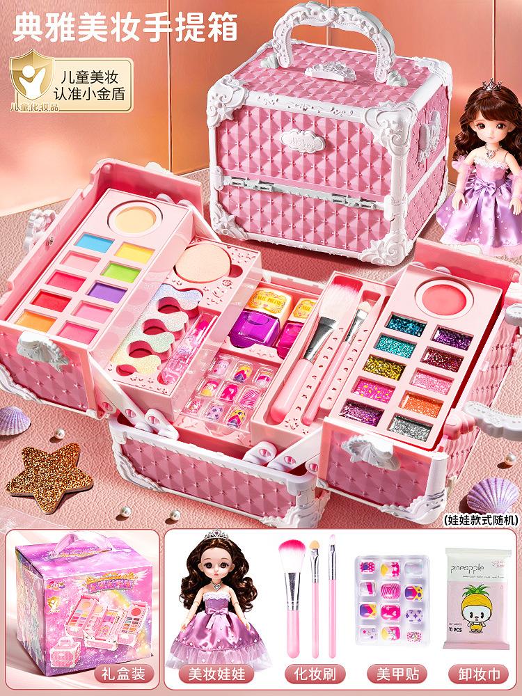 Kinderen wasbare make-up meisjes speelgoed - Kinderen make-up kit voor meisjes, echte make-up set, kleine meisjes make-up kit voor peuters kinderen pr