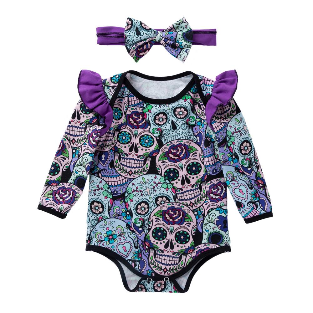 Newborn Baby Girls Long Sleeve Halloween Cartoon  Romper Jumpsuit