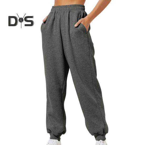 Women Pants High Elastic Waist Ankle Banded Solid Color Casual Soft Warm Pockets Loose Spring Fall Sweatpants Jogging Trousers