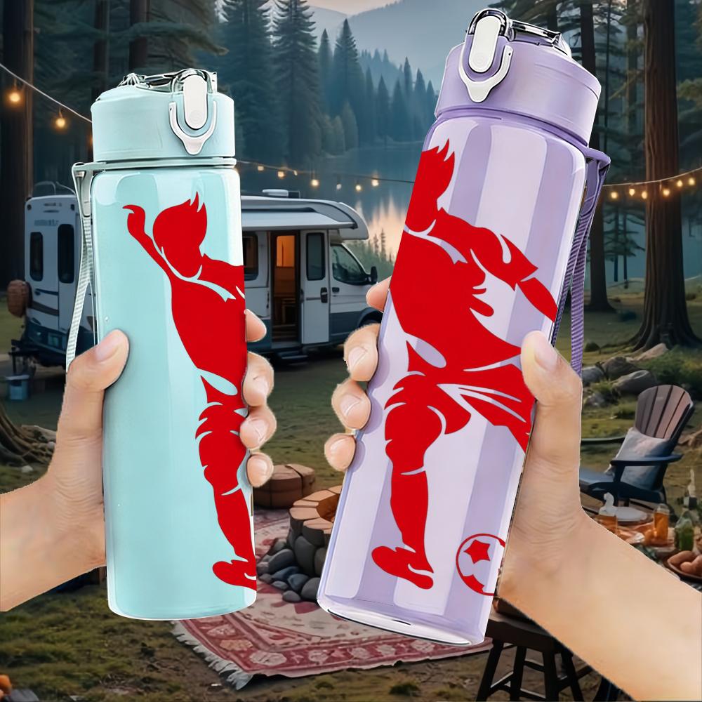 1PC Dynamic Soccer Player Silhouette 750ml Color Plastic Water Bottle Leakproof Flip Straw Lid For Sports Office Home Use