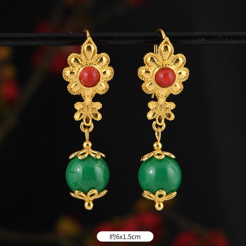 Xizang few earrings Nepal gold Tibetan style long earrings Tibetan women's earrings Tibetan clothing accessories