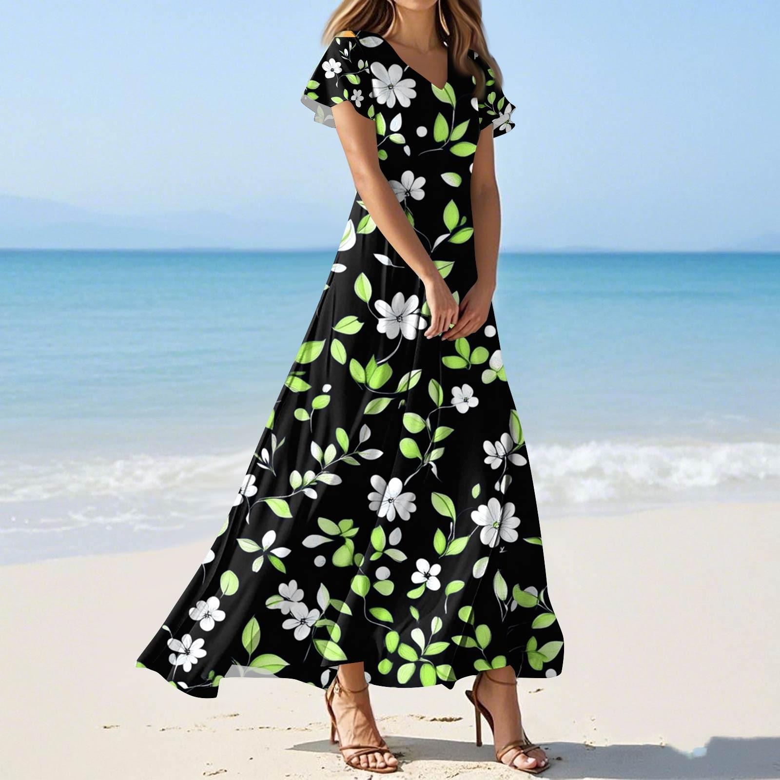 

Женские летние модные повседневные платья с цветочным принтом, платья с V-образным вырезом и коротким рукавом L