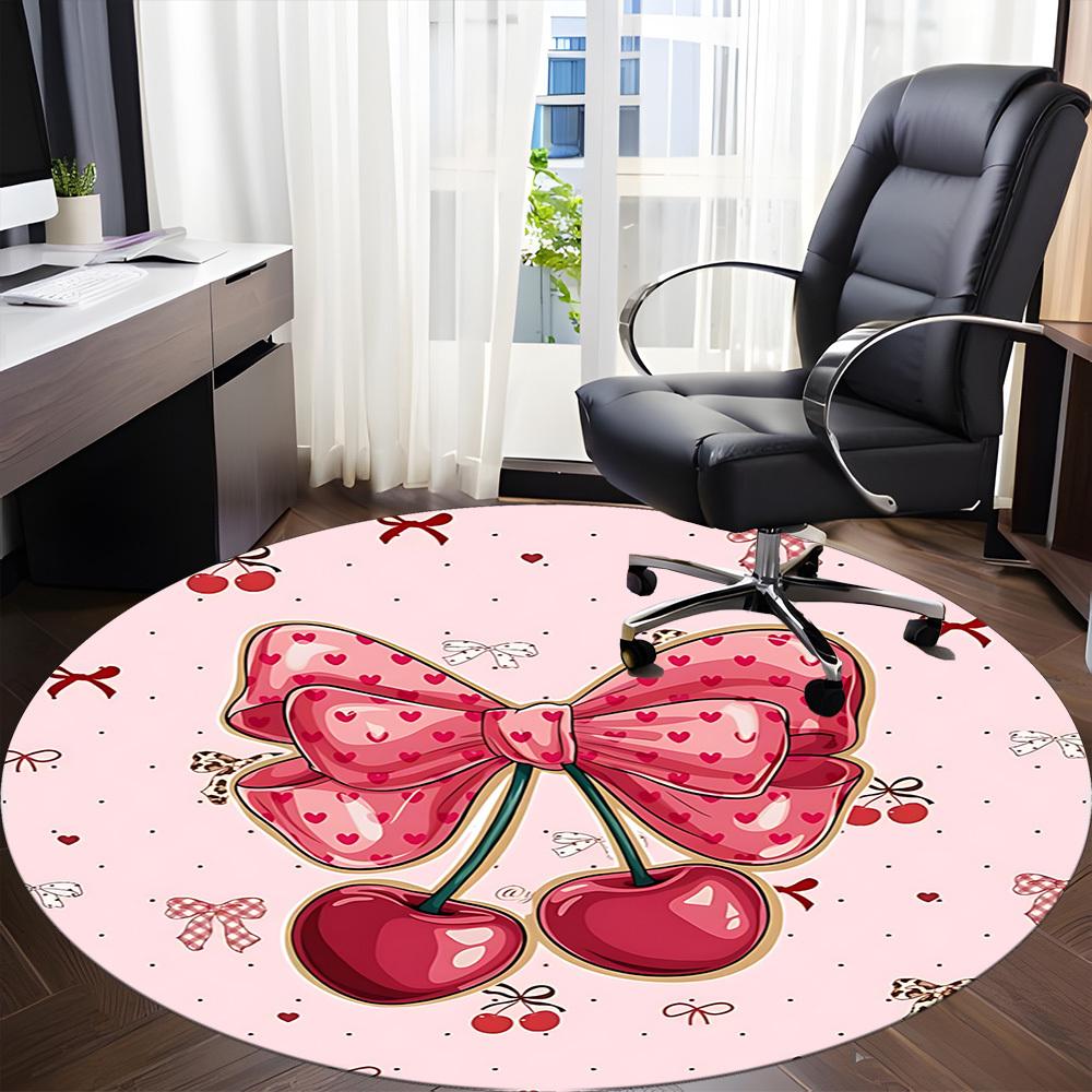 1pc Cherry BowChair Carpet for Office, Indoor Non-Slip Washable Polyester Fiber Carpet, Mat For Office, Machine Washable