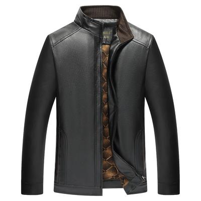 New Middle-aged and Elderly Men's Velvet Casual Stand Collar PU Leather Jacket Leather Jacket