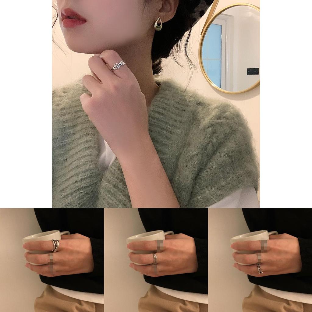 Style Korean Trendy 925 Silver Ring For Women Open Adjustable Finger Jewelry Elegant