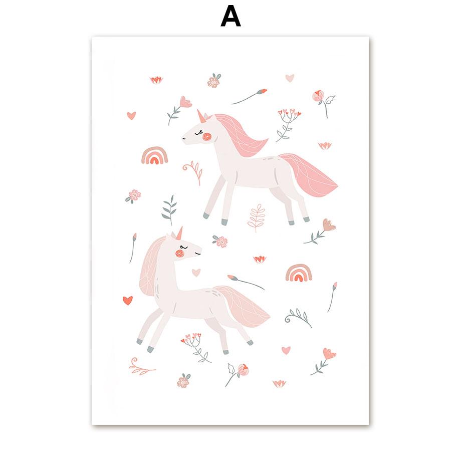 Unicorn Ballet Girl Princess Rainbow Flower Wall Art Canvas Painting Nordic Posters And Prints Wall Pictures For Kids Room Decor