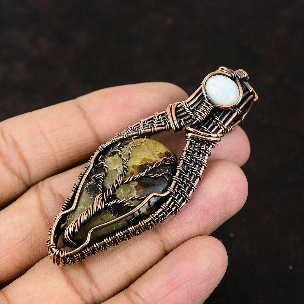 Tree Of Life Septarian Gemstone Pendant Copper Wire Wrapped Jewelry Rainbow Moonstone Jewelry Gift For Mother Septarian Jewelry For Women