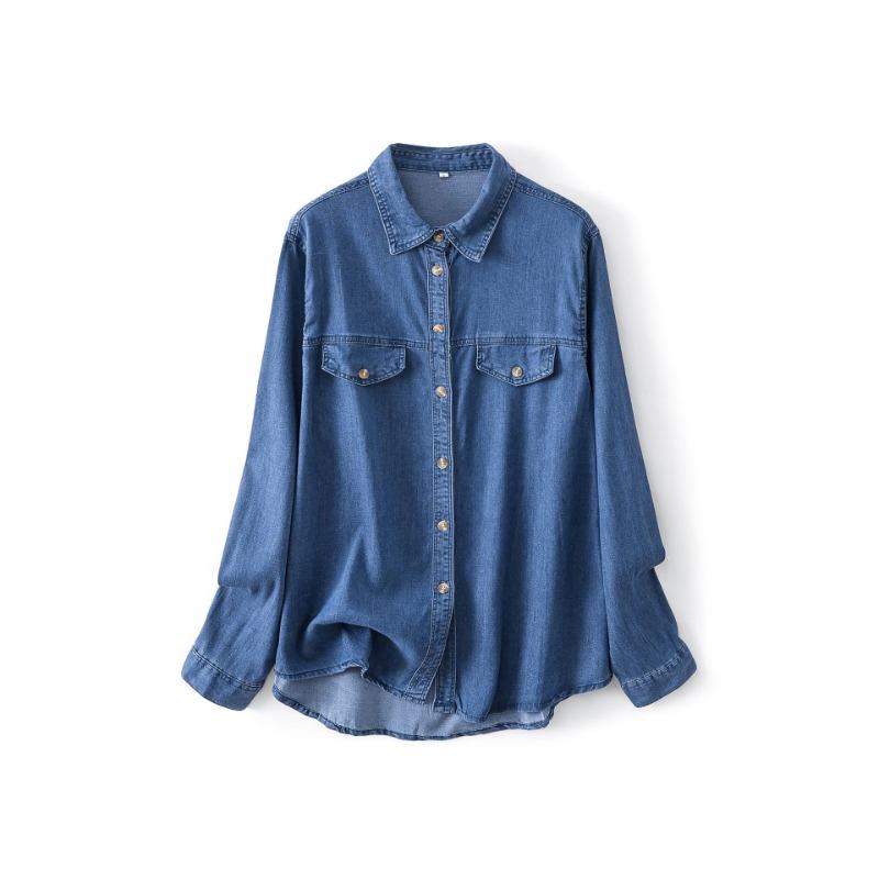 

Женская весенняя новая сложенная винтажная мягкая джинсовая рубашка XL темно-синий