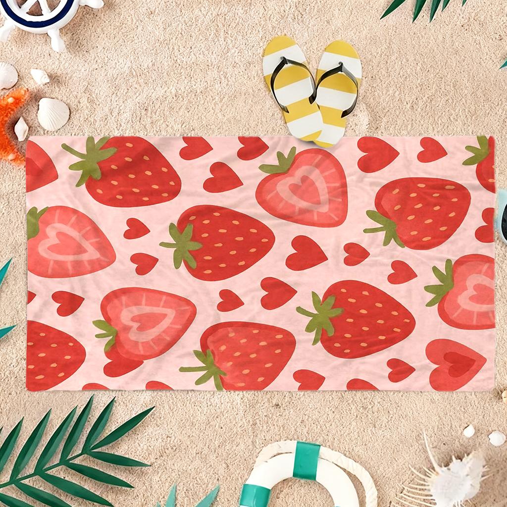 1PC Heart-shaped Strawberry Beach Towel Quick-drying Towel Suitable for Seaside Pool Camping Vacation Yoga For Family Friends