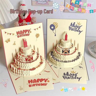 Ręcznie robiona kartka okolicznościowa 3D pop-up tort urodzinowy