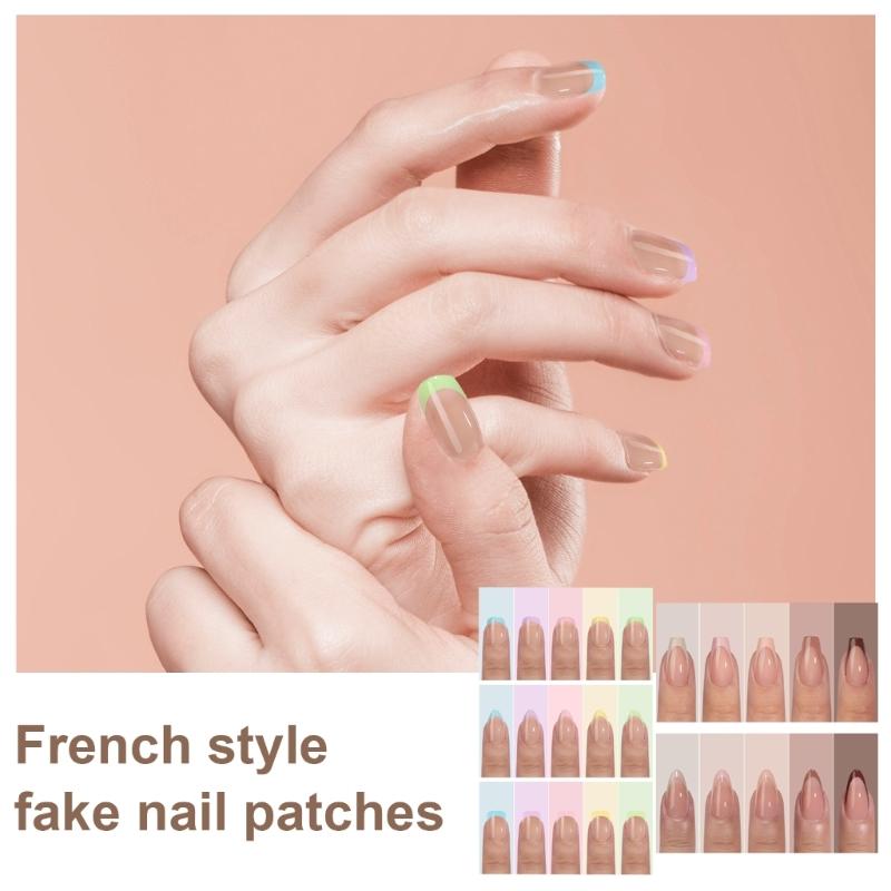 Gels Nails Tips,French Tip Press On Nail 14 Sizes 3 in 1 X Coat Tips with Pre-applied Tip Primer & Base Coat Cover