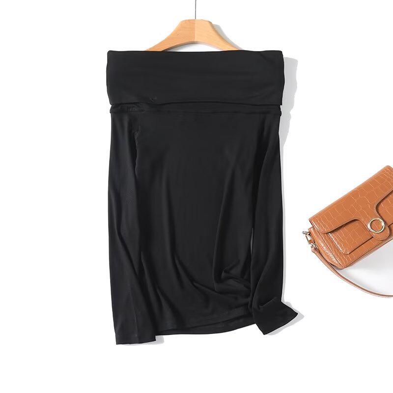 

2025 Spring Women s Off-Shoulder Slim Fit Long-Sleeved Knit Sweater Small чёрный