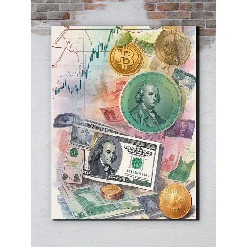 Money Banknotes Wall Art, Cash Decor Painting 20x30cm
